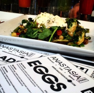 Eggs, Sammies, Salads, and custom made juices (I had the Vampire, which was delish!). The food at Anastasia's was divine.