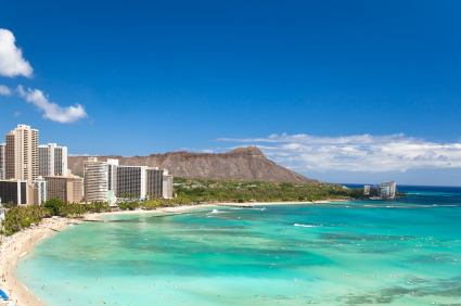 Beautiful Waikiki beach in tropical Hawaii. Image copied from google images. This is the beginning of the strand from the Hotel Modern in Honolulu. 
