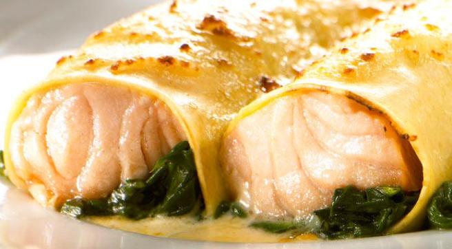 Cannelloni filled with Salmon- an Italian specialty.